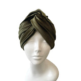 Olive Green Cosy Velvet Turban Hat