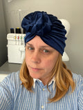 Navy Blue Velvet Rosette Knot Turban Hat 