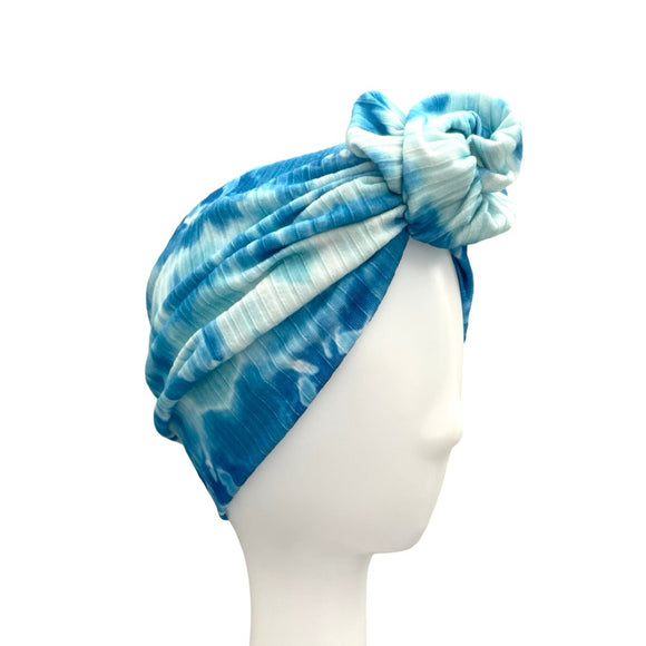 Blue and White Tie Dye Print Soft Turban