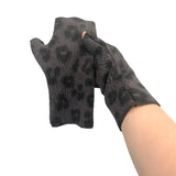 Grey and black leopard print fingerless gloves