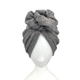 Grey Knit Fabric Rosette Knot Turban Hat 