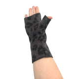 Grey and black leopard print fingerless gloves