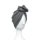 Grey Knit Fabric Rosette Knot Turban Hat 