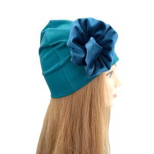 Colourful Cotton Beanie Hat with a Rosette