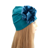 Colourful Cotton Beanie Hat with a Rosette