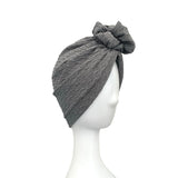 Grey Knit Fabric Rosette Knot Turban Hat 