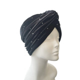 Silver Studded Black Velvet Twisted Turban Hat