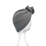 Grey Knit Fabric Rosette Knot Turban Hat 