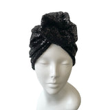 Elegant Stylish Black Sequin Turban Hat