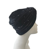 Silver Studded Black Velvet Twisted Turban Hat