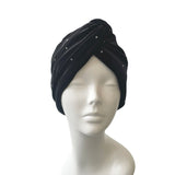 Silver Studded Black Velvet Twisted Turban Hat