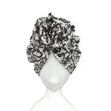 Black and White Patterned Vintage Style Head Turban 