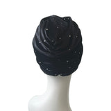 Silver Studded Black Velvet Twisted Turban Hat