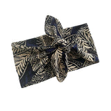 Self Tie Navy and Beige Leaf Print Headband 