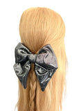 Liquid metal silver fabric hair bow clip