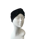 Small Black Studded Velvet Twist Headband