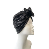 Elegant Stylish Black Sequin Turban Hat