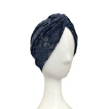 Stylish Navy Blue Lace Turban Hat