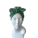 Green and Black Animal Print Bow Turban Hat