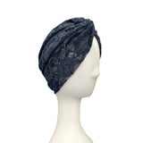 Stylish Navy Blue Lace Turban Hat