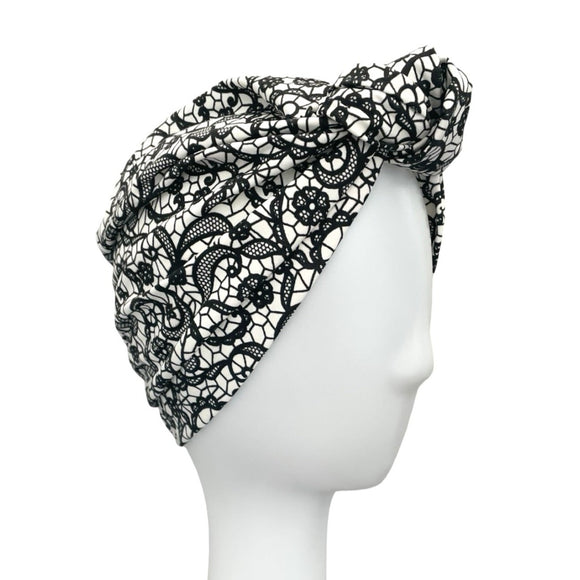 Floral Lace Print Knotted Turban Head Wrap