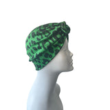 Green and Black Animal Print Bow Turban Hat