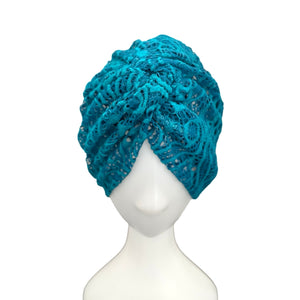 Teal Blue Lace Turban Hat Head Wrap Head Covering