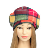 Soft Green and Yellow Tartan Retro Beret Hat