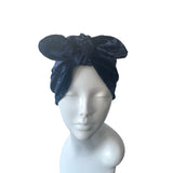 Dark Blue Soft Stretchy Velvet Bow Turban 