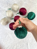 Velvet Christmas Ornaments in Green, Wine and Champagne 