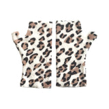 White and brown leopard print fingerless gloves