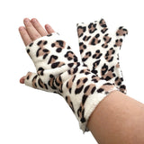 White and brown leopard print fingerless gloves