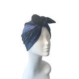 Dark Blue Soft Stretchy Velvet Bow Turban 