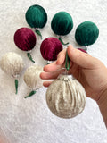 Velvet Christmas Ornaments in Green, Wine and Champagne 