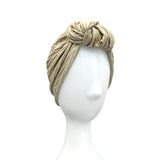 Golden Metallic Knit Jersey Front Knot Turban Hat