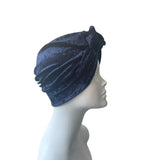 Dark Blue Soft Stretchy Velvet Bow Turban 