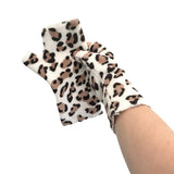 White and brown leopard print fingerless gloves