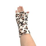 White and brown leopard print fingerless gloves