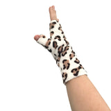 White and brown leopard print fingerless gloves