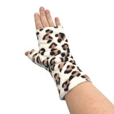 White and brown leopard print fingerless gloves