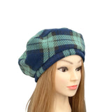 Navy and Green Tartan Retro Beret Hat