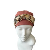 Pastel Rust Soft Seamless Bamboo Turban Beanie Hat with Detachable Headband