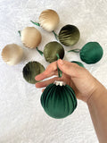 Velour Christmas Tree Baubles in Green and Champagne