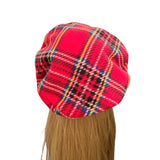 Soft Tartan Fleece Beret Hat for Women 