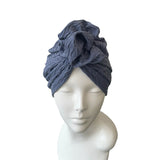 Denim Blue Elastic Pre Tied Rosette Turban