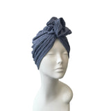 Denim Blue Elastic Pre Tied Rosette Turban