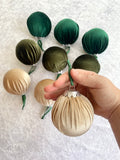 Velour Christmas Tree Baubles in Green and Champagne