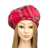 Soft Tartan Fleece Beret Hat for Women 