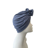 Denim Blue Elastic Pre Tied Rosette Turban