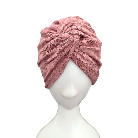 Dusky Pink Lace Turban Hat Head Wrap 